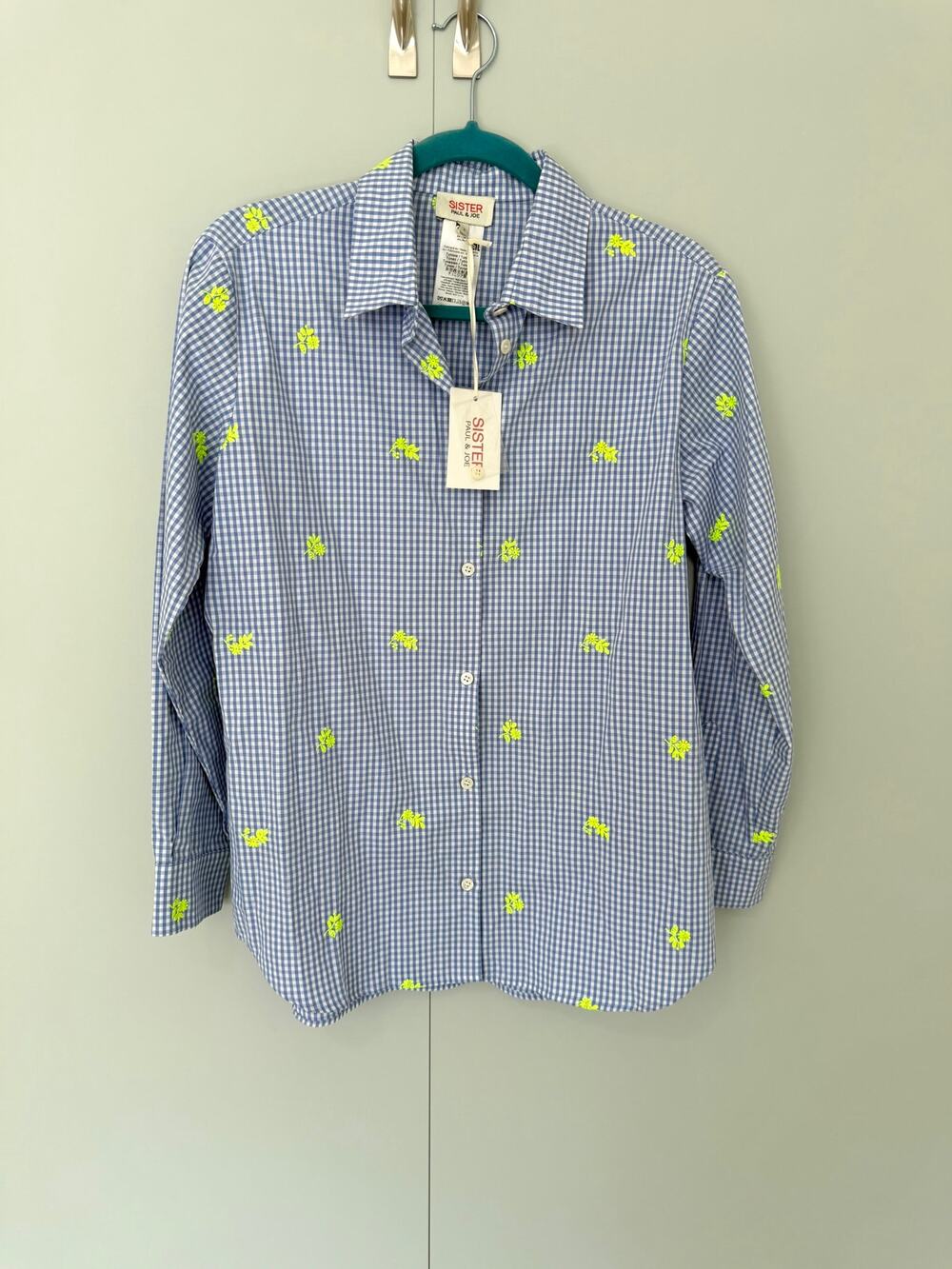 SISTER PAUL & JOE The Renata Shirt Ciel Lighthouse Blue Embroidered Floral